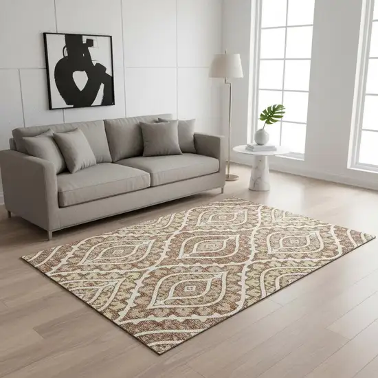 Rust Gold And Ivory Diamond Washable Area Rug With UV Protection Photo 2