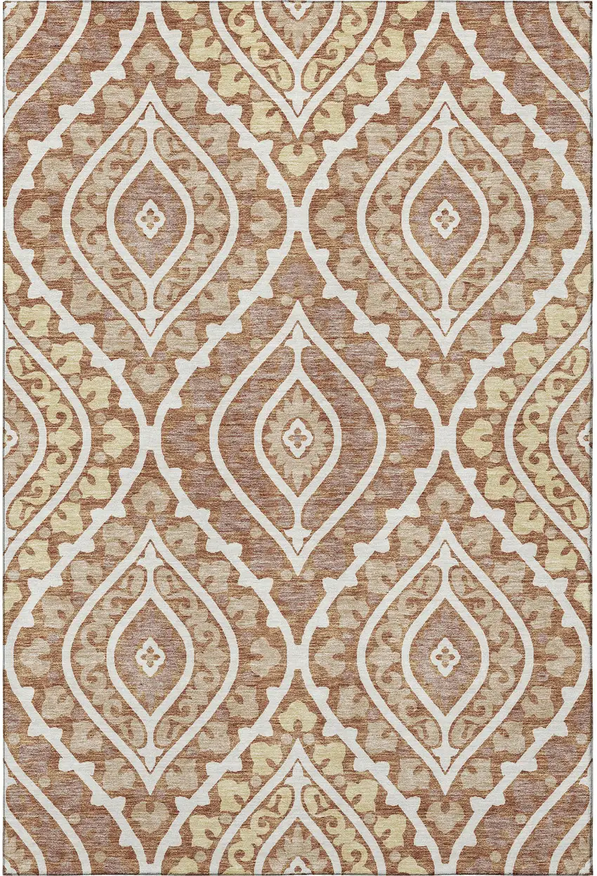 Rust Gold And Ivory Diamond Washable Area Rug With UV Protection Photo 4