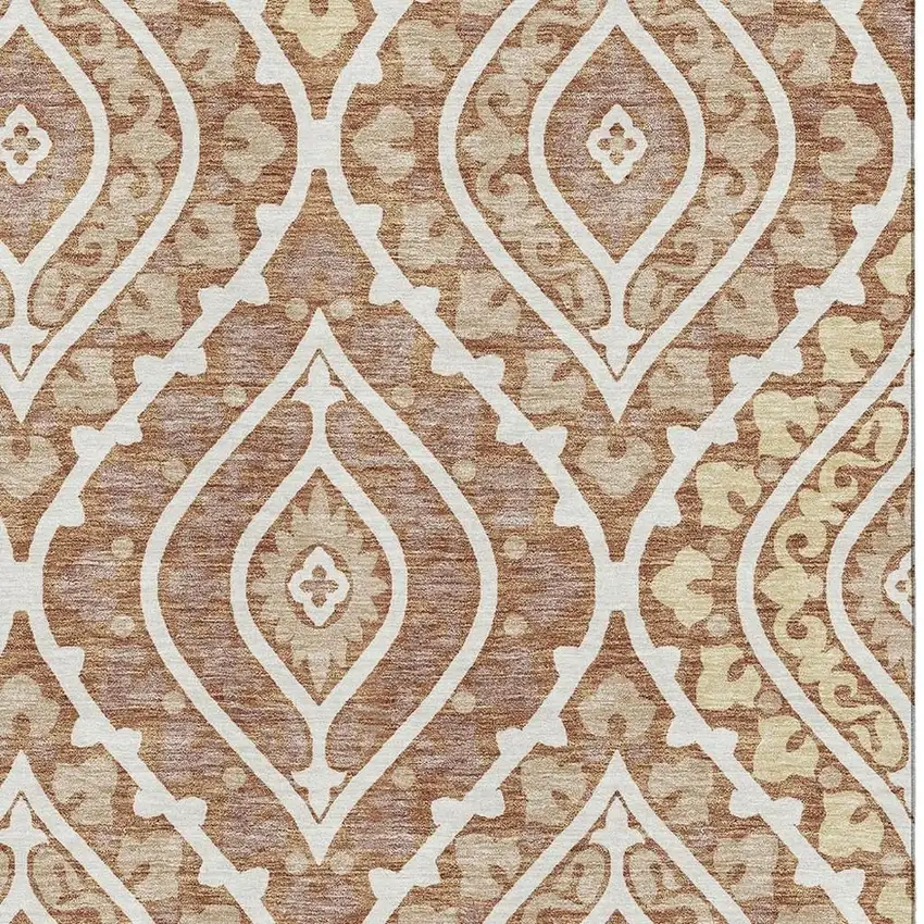 Rust Gold And Ivory Diamond Washable Area Rug With UV Protection Photo 3