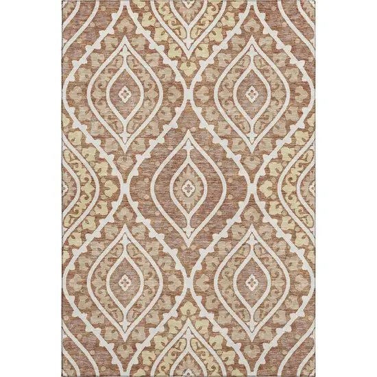 Rust Gold And Ivory Diamond Washable Area Rug With UV Protection Photo 1