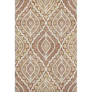 Photo of Rust Gold And Ivory Diamond Washable Area Rug With UV Protection