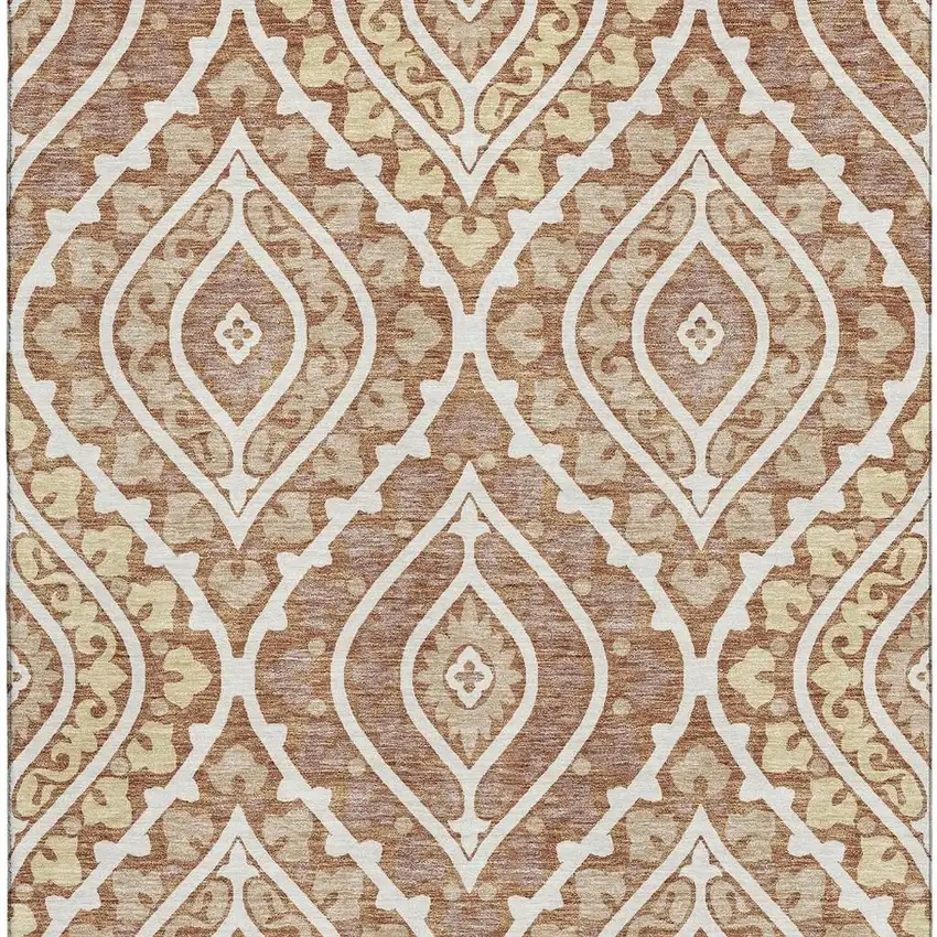 Rust Gold And Ivory Diamond Washable Area Rug With UV Protection Photo 3