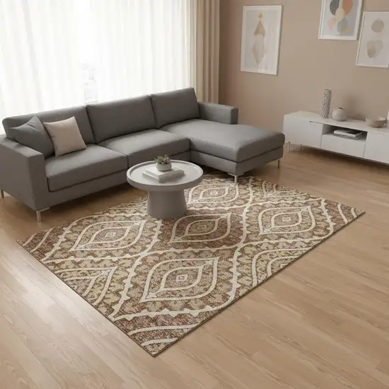 Rust Gold And Ivory Diamond Washable Area Rug With UV Protection Photo 2
