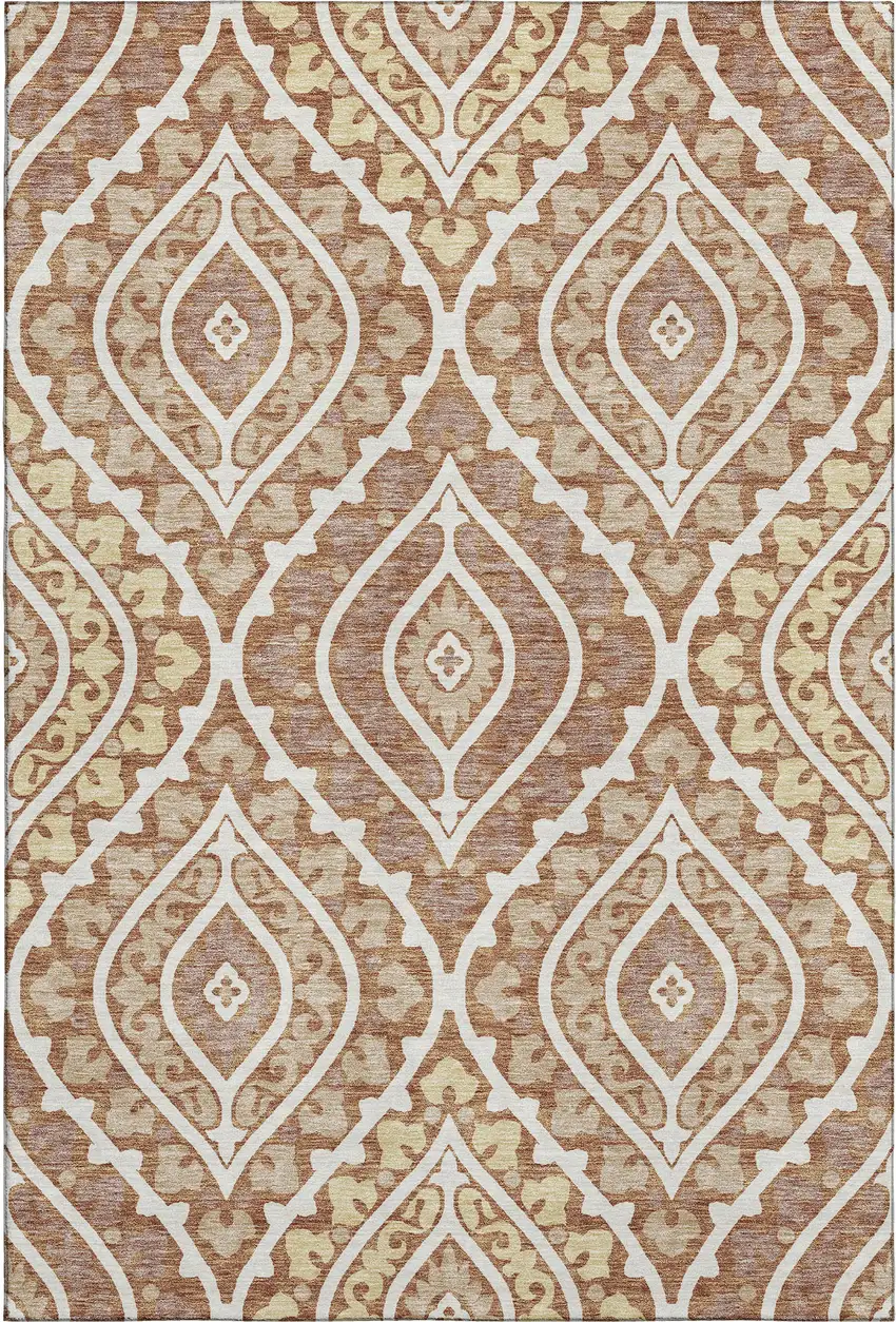 Rust Gold And Ivory Diamond Washable Area Rug With UV Protection Photo 1