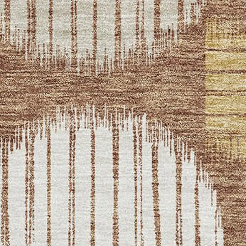 Rust Gold And Ivory Geometric Washable Area Rug With UV Protection Photo 3