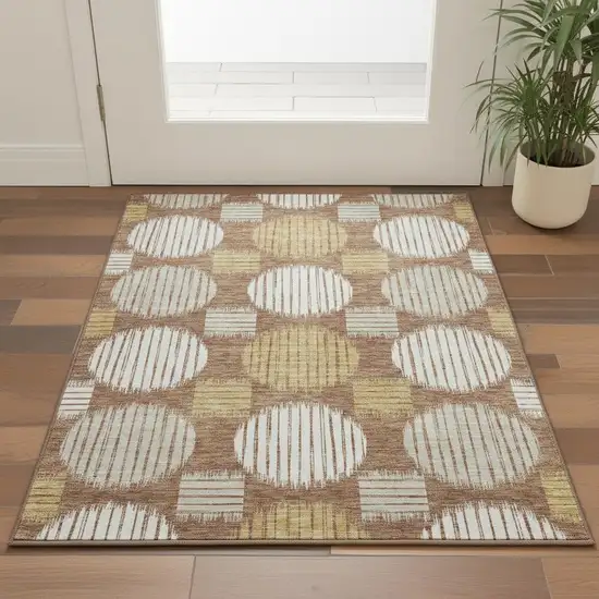 Rust Gold And Ivory Geometric Washable Area Rug With UV Protection Photo 2