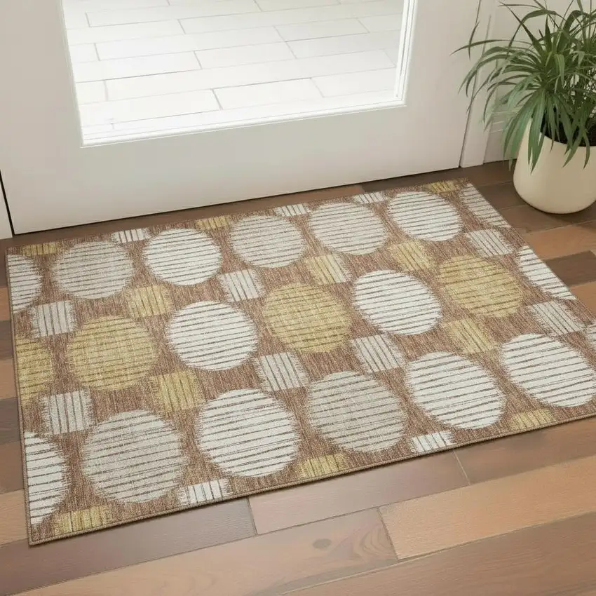 Rust Gold And Ivory Geometric Washable Area Rug With UV Protection Photo 1