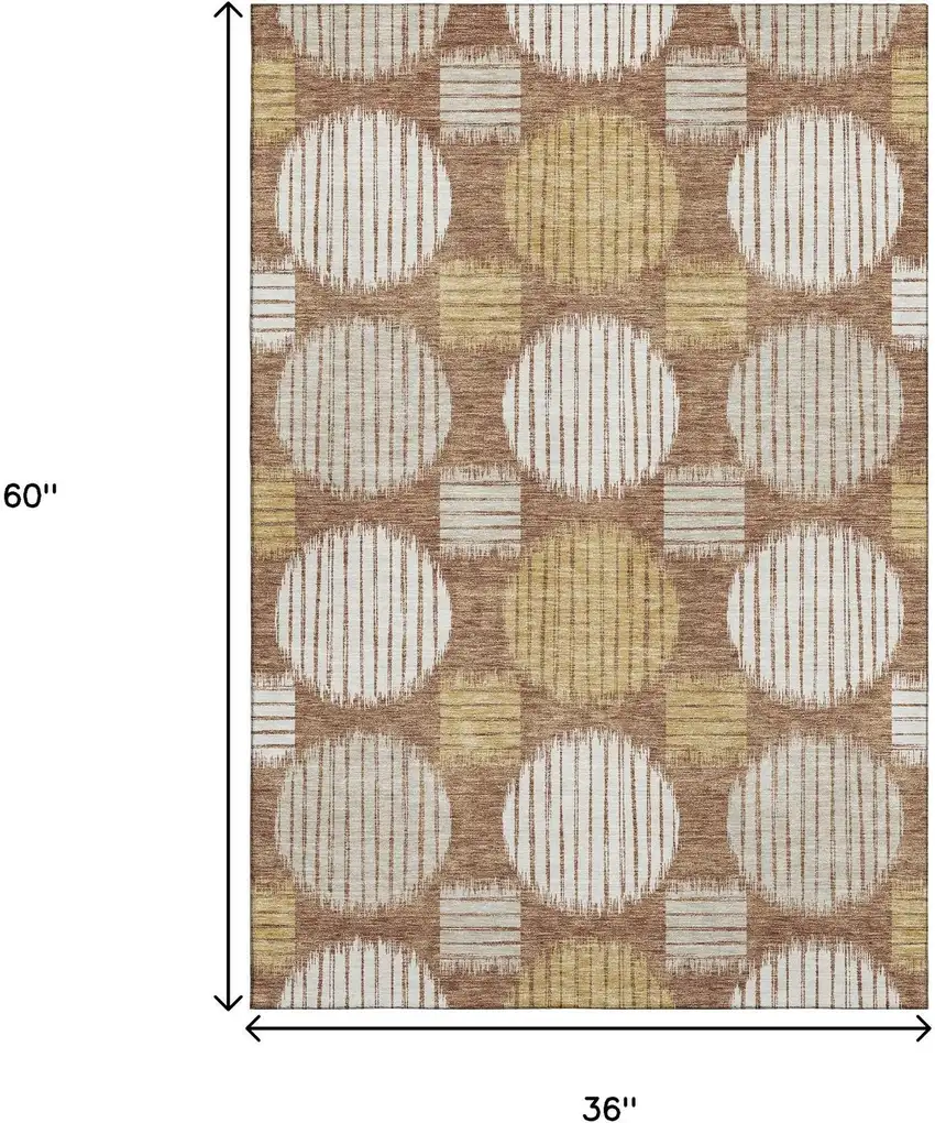 Rust Gold And Ivory Geometric Washable Area Rug With UV Protection Photo 3