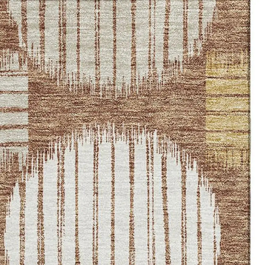 Rust Gold And Ivory Geometric Washable Area Rug With UV Protection Photo 4