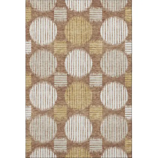 Rust Gold And Ivory Geometric Washable Area Rug With UV Protection Photo 3