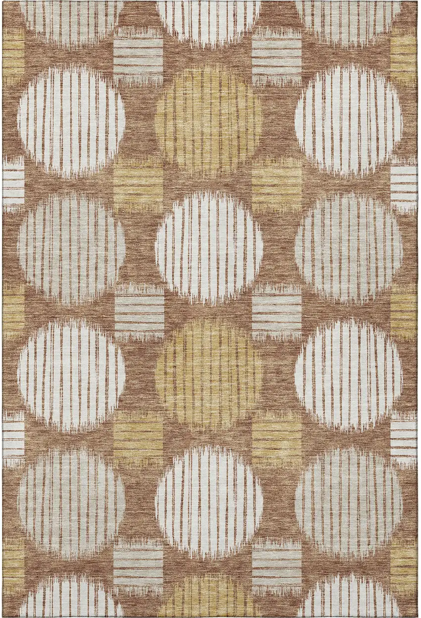Rust Gold And Ivory Geometric Washable Area Rug With UV Protection Photo 3