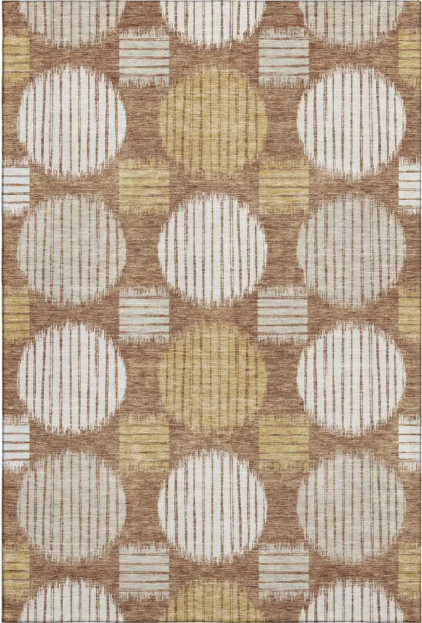 Rust Gold And Ivory Geometric Washable Area Rug With UV Protection Photo 1