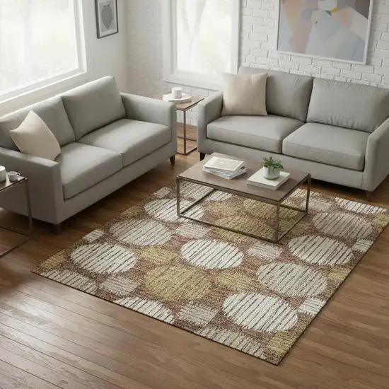 Rust Gold And Ivory Geometric Washable Area Rug With UV Protection Photo 2