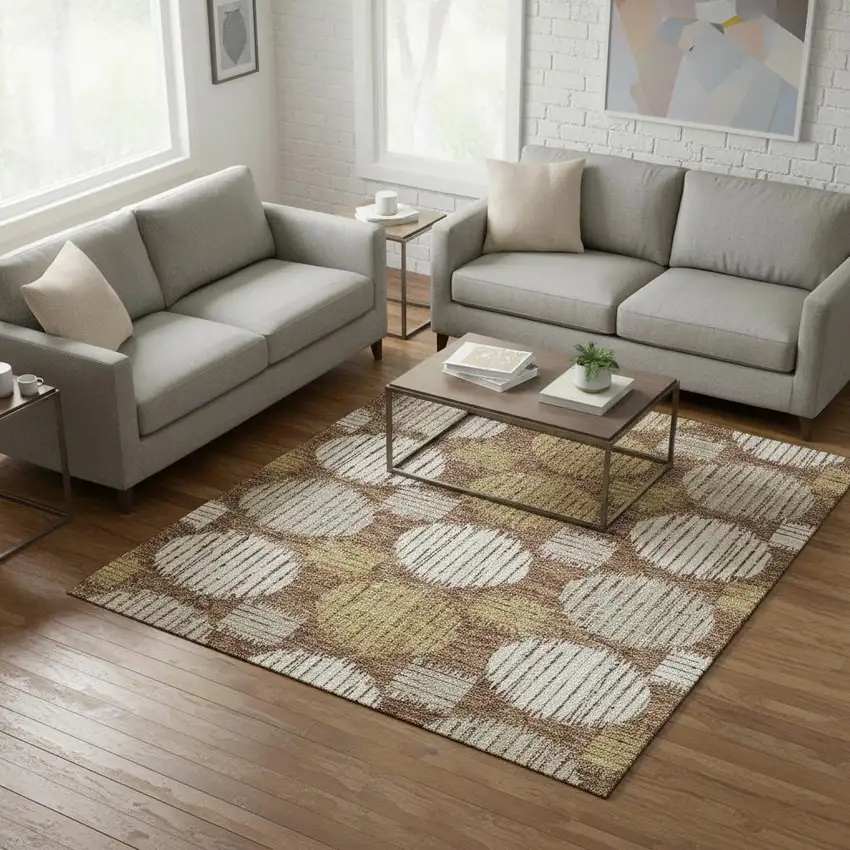 Rust Gold And Ivory Geometric Washable Area Rug With UV Protection Photo 2