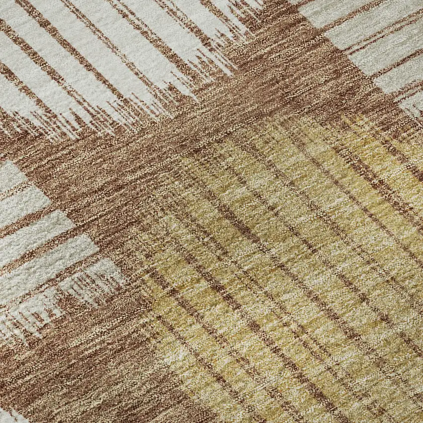 Rust Gold And Ivory Geometric Washable Area Rug With UV Protection Photo 9