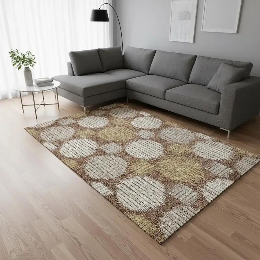 Rust Gold And Ivory Geometric Washable Area Rug With UV Protection Photo 2