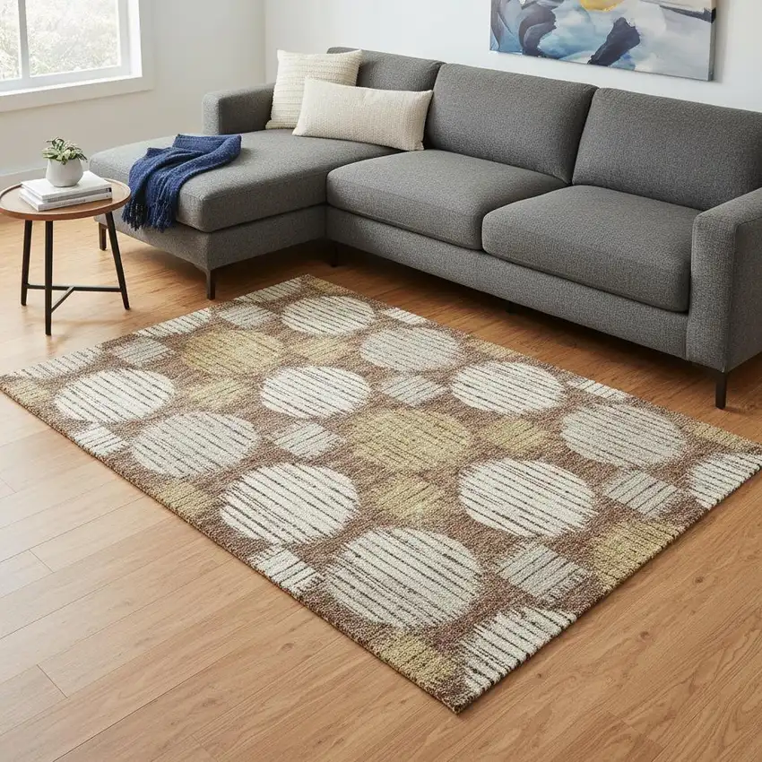 Rust Gold And Ivory Geometric Washable Area Rug With UV Protection Photo 2