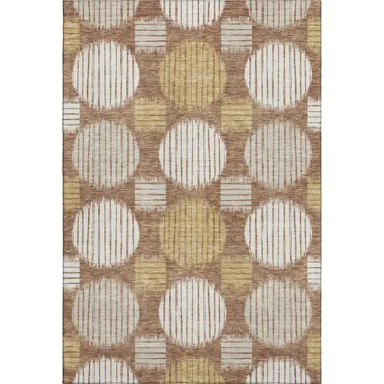 Rust Gold And Ivory Geometric Washable Area Rug With UV Protection Photo 1