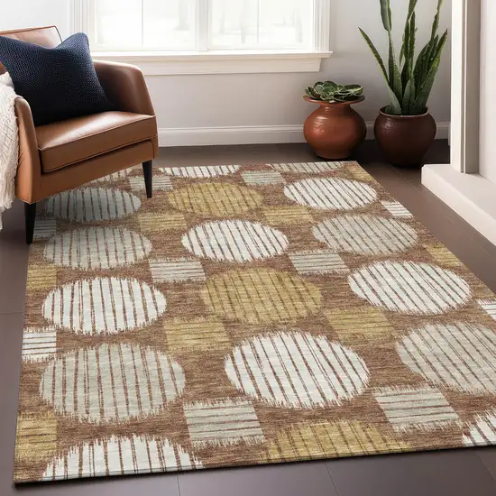 Rust Gold And Ivory Geometric Washable Area Rug With UV Protection Photo 5