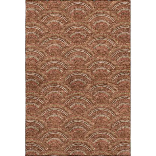 Rust Gold And Ivory Geometric Washable Area Rug With UV Protection Photo 1