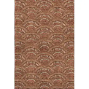 Photo of Rust Gold And Ivory Geometric Washable Area Rug With UV Protection