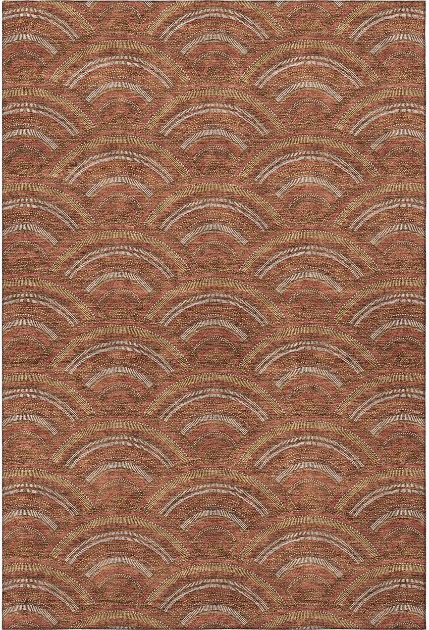 Rust Gold And Ivory Geometric Washable Area Rug With UV Protection Photo 3
