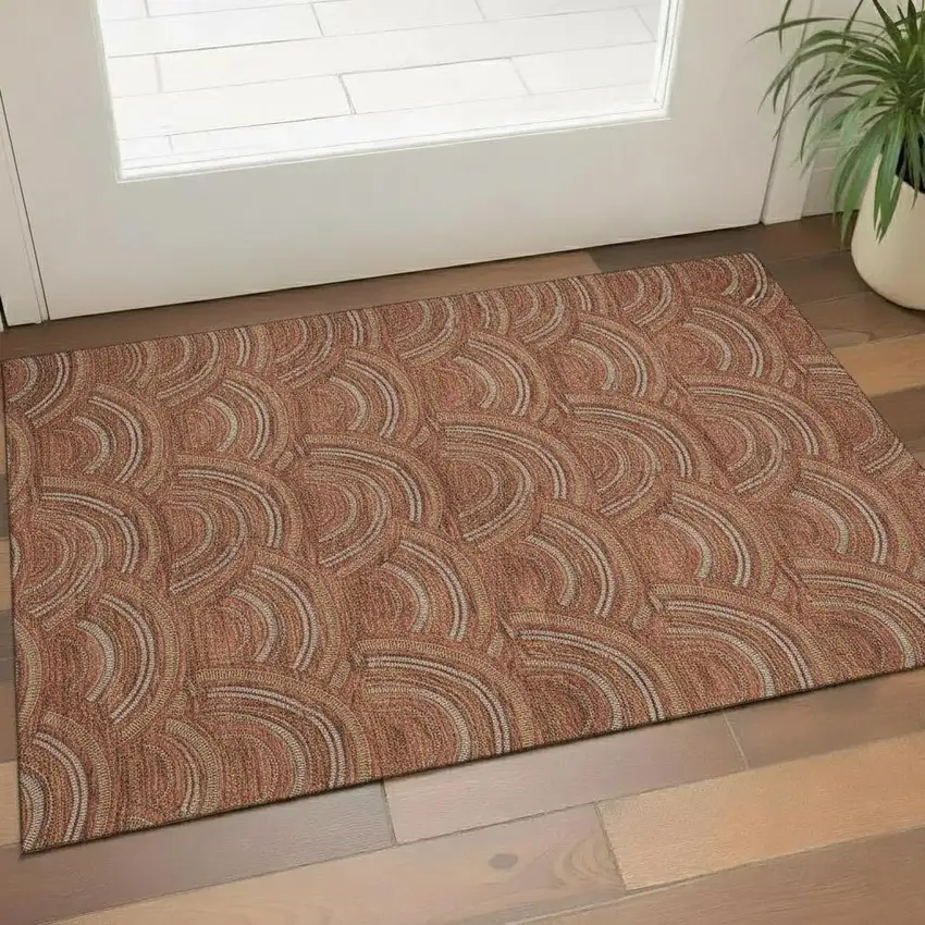 Rust Gold And Ivory Geometric Washable Area Rug With UV Protection Photo 2