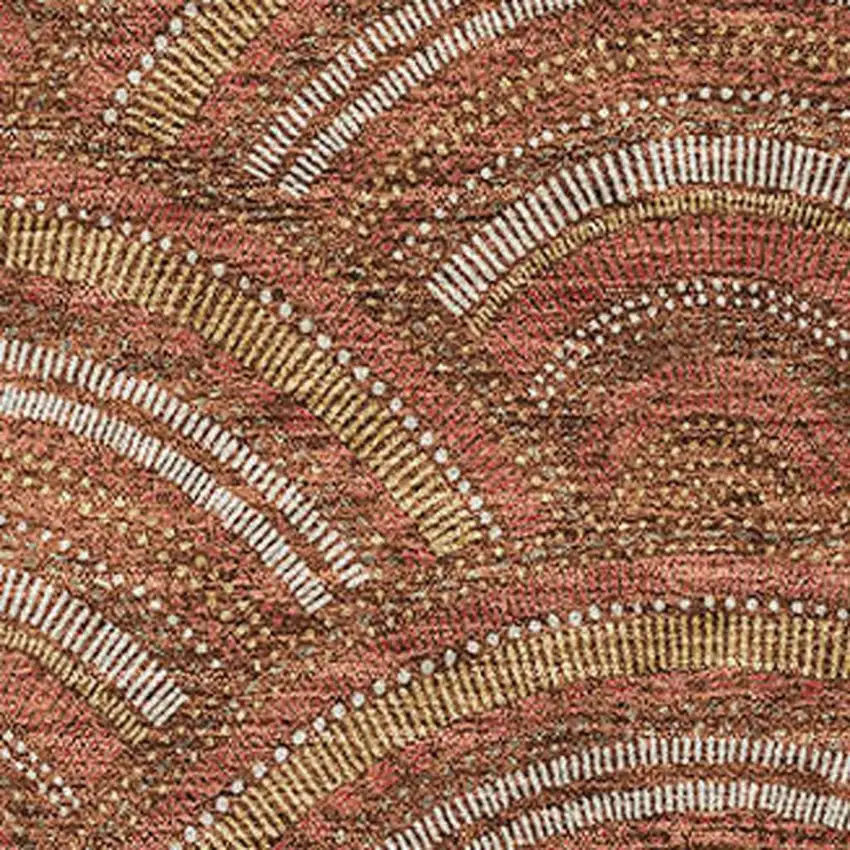 Rust Gold And Ivory Geometric Washable Area Rug With UV Protection Photo 2