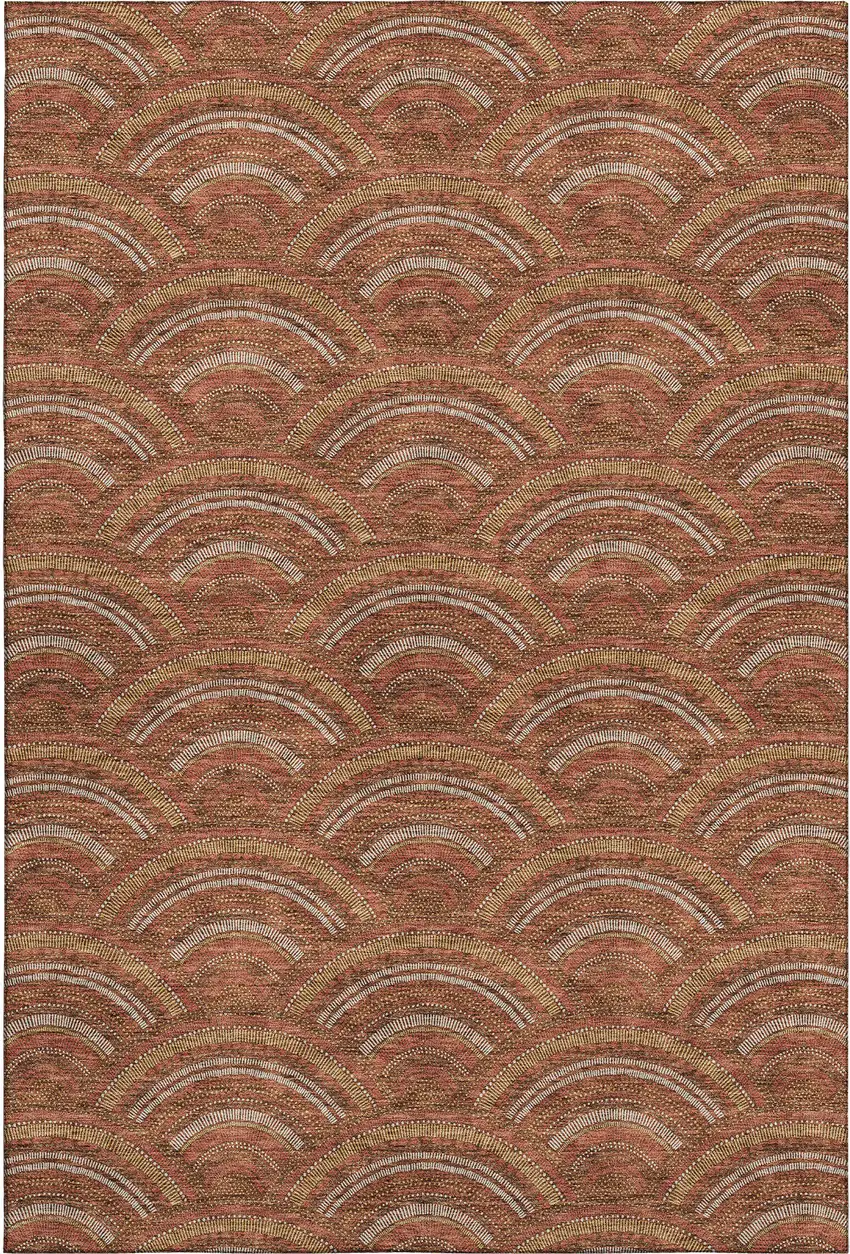 Rust Gold And Ivory Geometric Washable Area Rug With UV Protection Photo 1