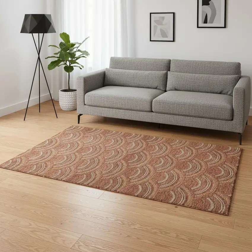 Rust Gold And Ivory Geometric Washable Area Rug With UV Protection Photo 2