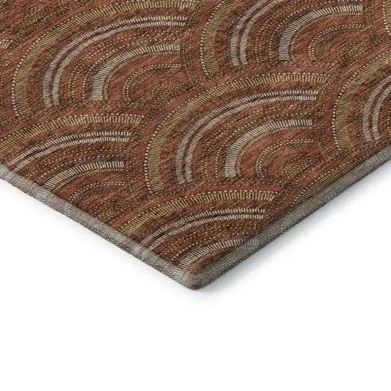 Rust Gold And Ivory Geometric Washable Area Rug With UV Protection Photo 7