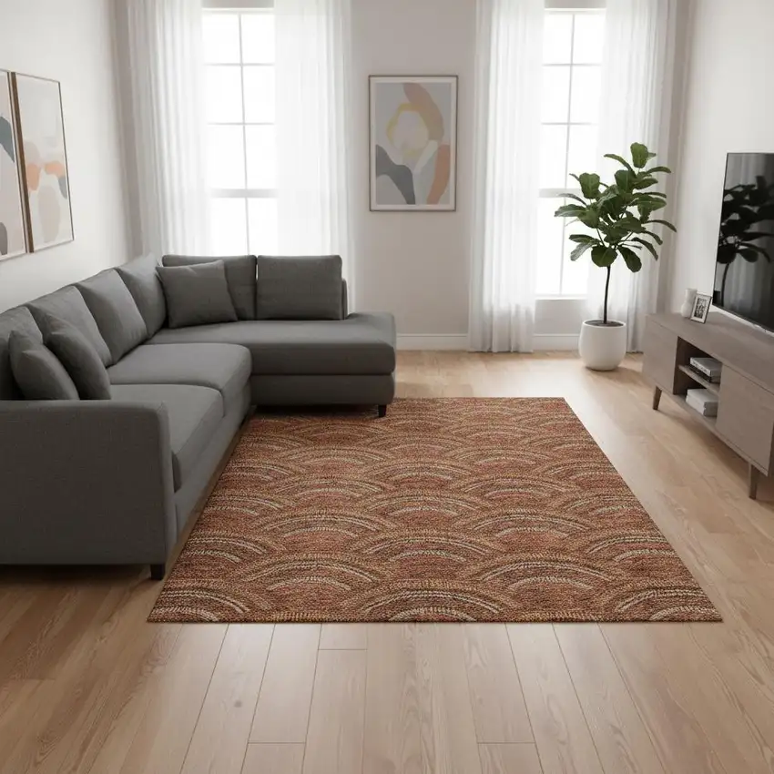 Rust Gold And Ivory Geometric Washable Area Rug With UV Protection Photo 2