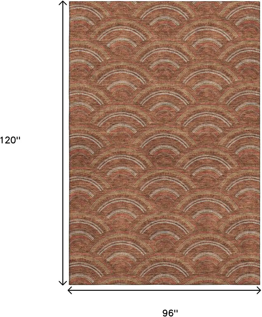 Rust Gold And Ivory Geometric Washable Area Rug With UV Protection Photo 7
