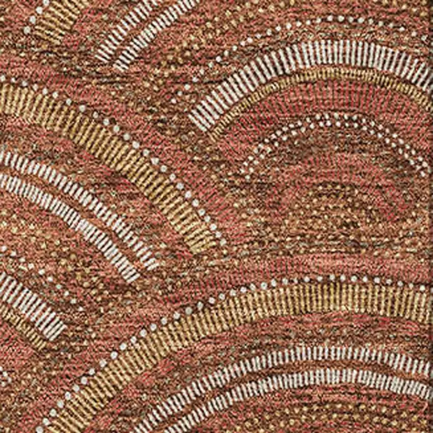 Rust Gold And Ivory Geometric Washable Area Rug With UV Protection Photo 2