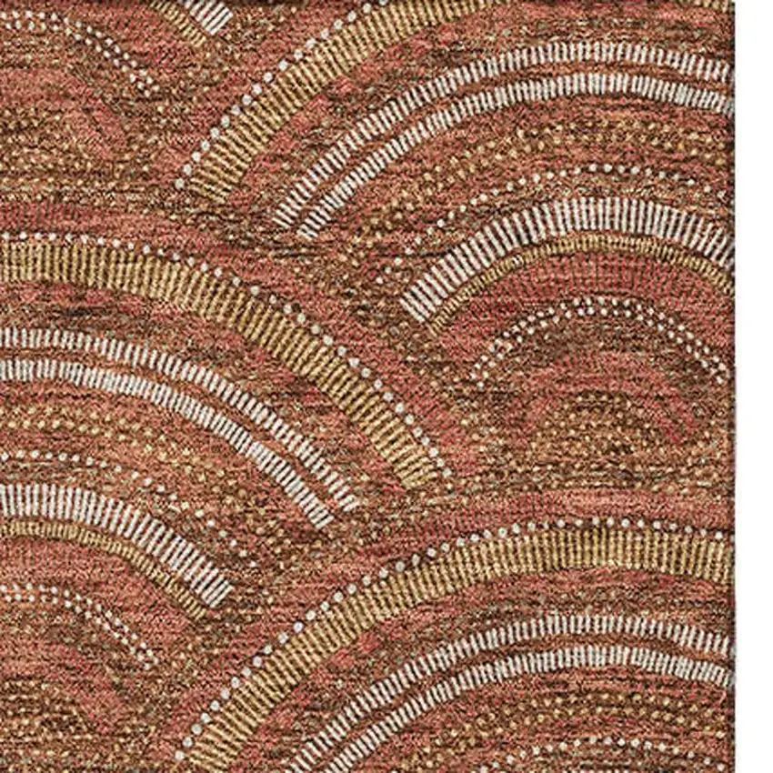 Rust Gold And Ivory Geometric Washable Area Rug With UV Protection Photo 3