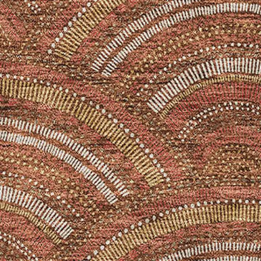 Rust Gold And Ivory Geometric Washable Area Rug With UV Protection Photo 2