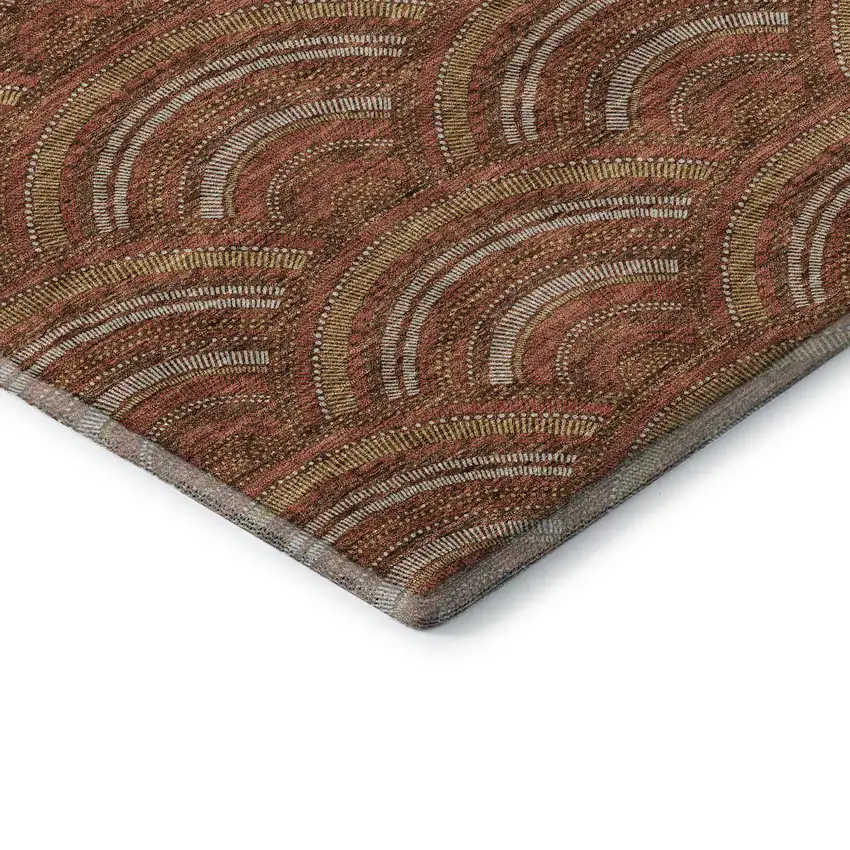 Rust Gold And Ivory Geometric Washable Area Rug With UV Protection Photo 8