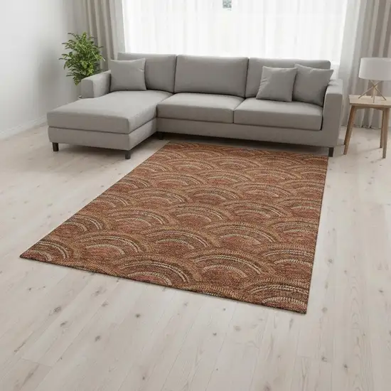 Rust Gold And Ivory Geometric Washable Area Rug With UV Protection Photo 2