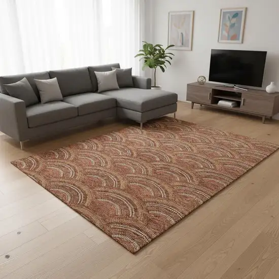 Rust Gold And Ivory Geometric Washable Area Rug With UV Protection Photo 2