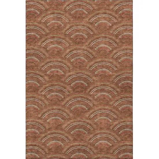 Rust Gold And Ivory Geometric Washable Area Rug With UV Protection Photo 3