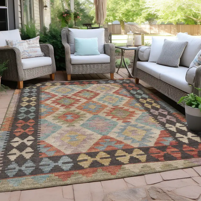 Rust Gold And Orange Tribal Washable Indoor Outdoor Area Rug Photo 5