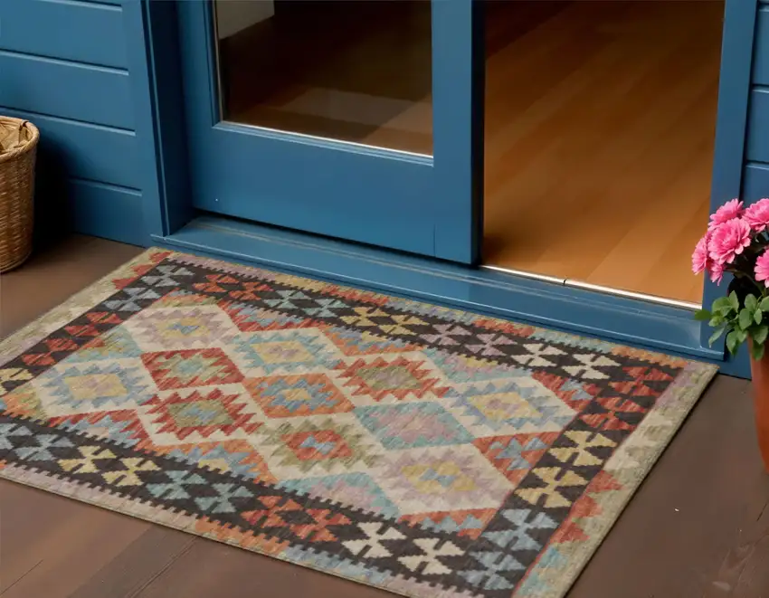 Rust Gold And Orange Tribal Washable Indoor Outdoor Area Rug Photo 2