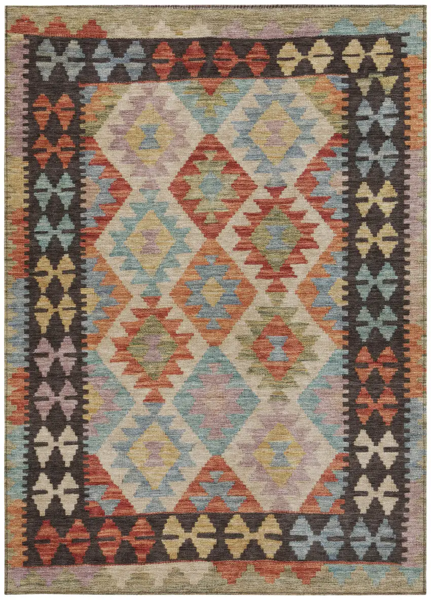 Rust Gold And Orange Tribal Washable Indoor Outdoor Area Rug Photo 4
