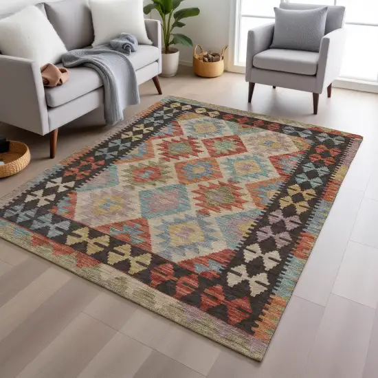 Rust Gold And Orange Tribal Washable Indoor Outdoor Area Rug Photo 6