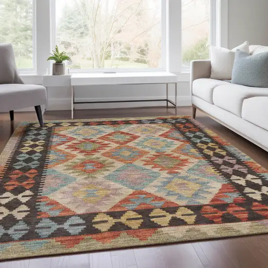 Rust Gold And Orange Tribal Washable Indoor Outdoor Area Rug Photo 7