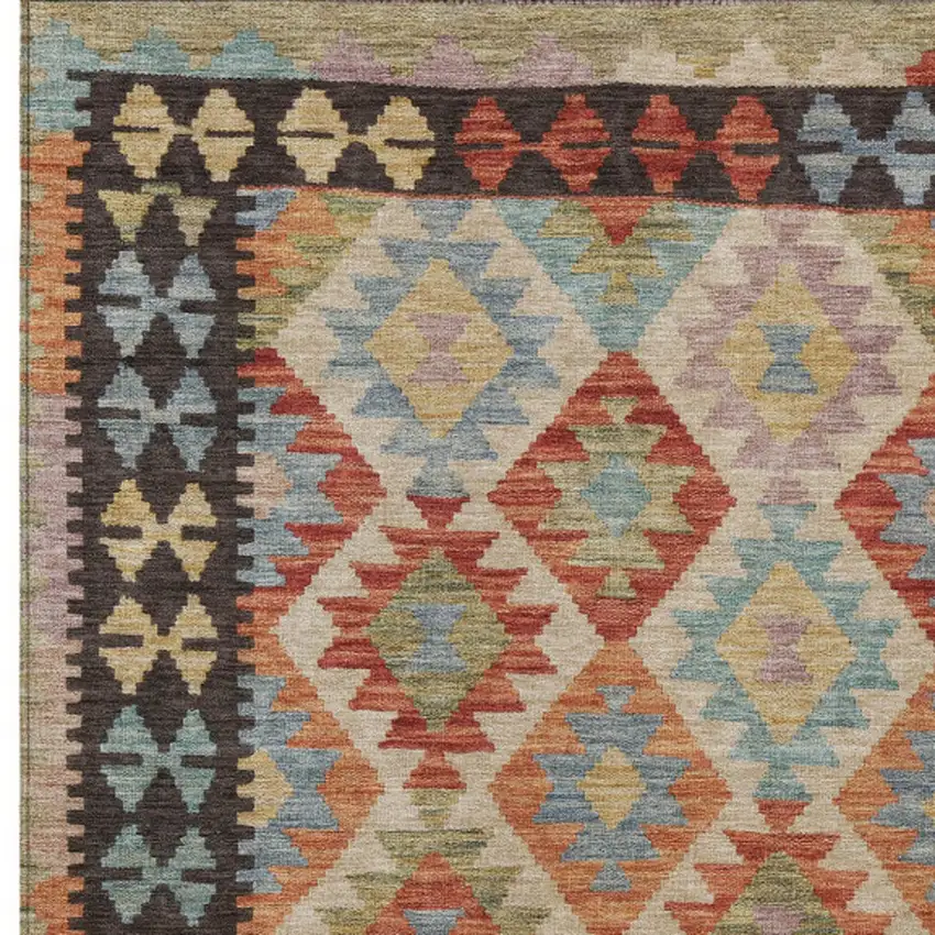 Rust Gold And Orange Tribal Washable Indoor Outdoor Area Rug Photo 8
