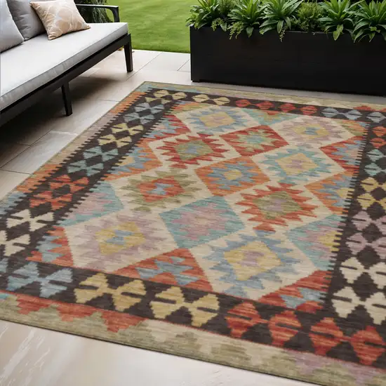 Rust Gold And Orange Tribal Washable Indoor Outdoor Area Rug Photo 2
