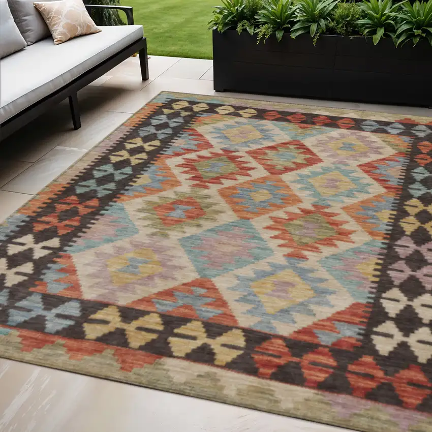 Rust Gold And Orange Tribal Washable Indoor Outdoor Area Rug Photo 2