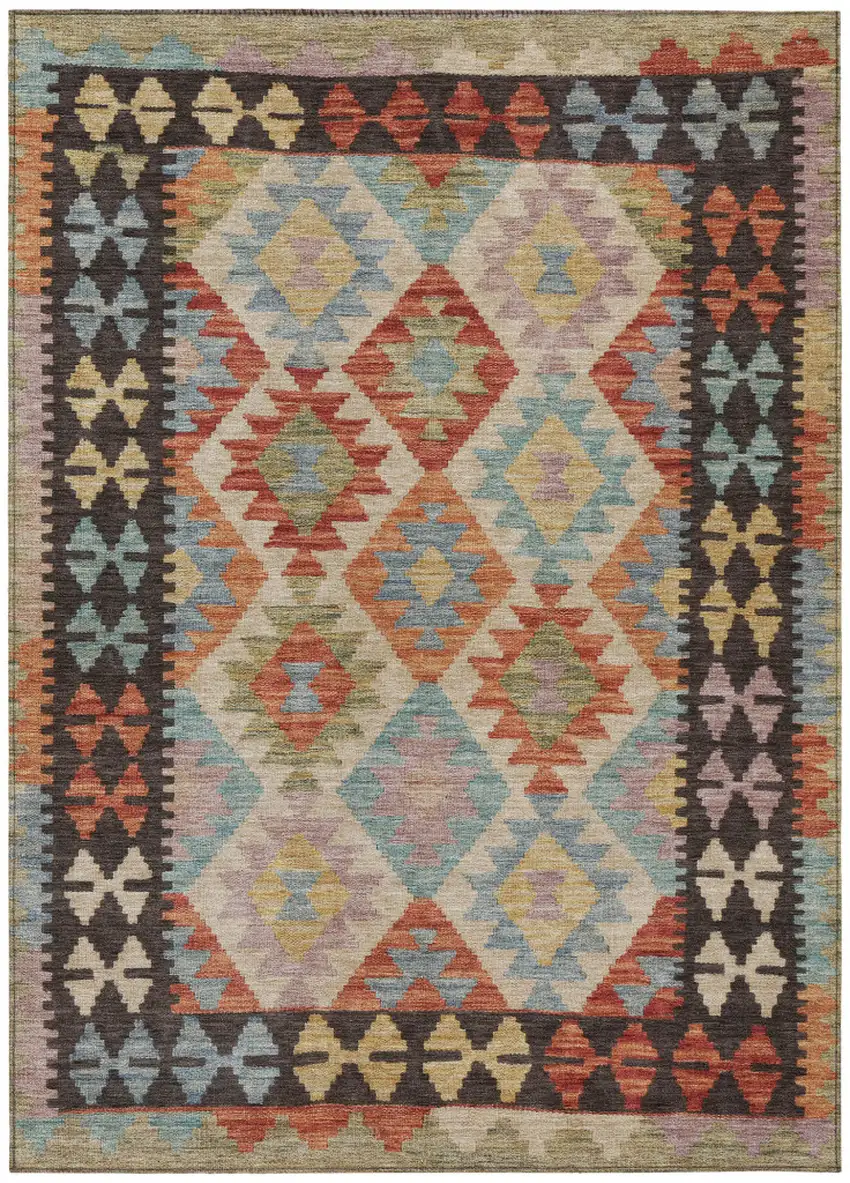 Rust Gold And Orange Tribal Washable Indoor Outdoor Area Rug Photo 1