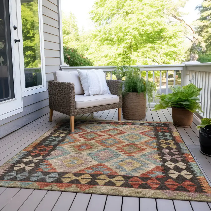 Rust Gold And Orange Tribal Washable Indoor Outdoor Area Rug Photo 8